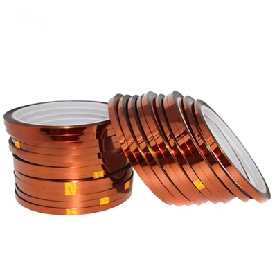 19N/25mm Kekuatan Tarikan Kapton Polyimide Tape 0.05mm Silicone Adhesive Amber Color